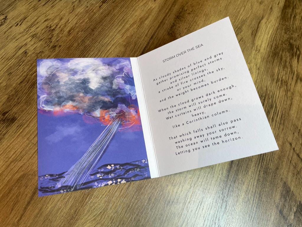 'Storm Over the Sea' - Impermanence & Courage Poetry Card | Original Illustrated Verse