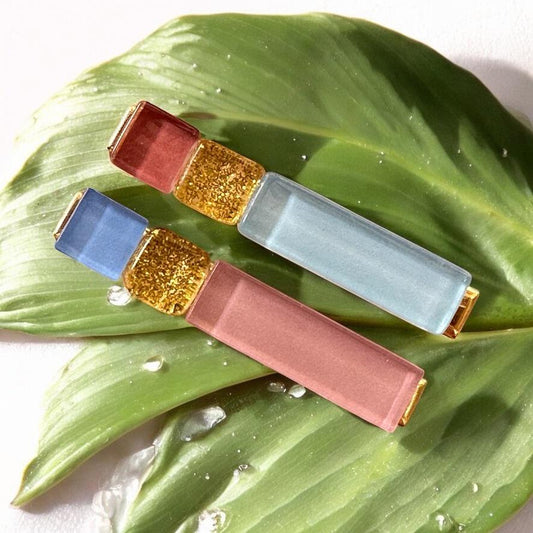 Multicoloured Glass Hair Clips, in Pink, Blue and Gold