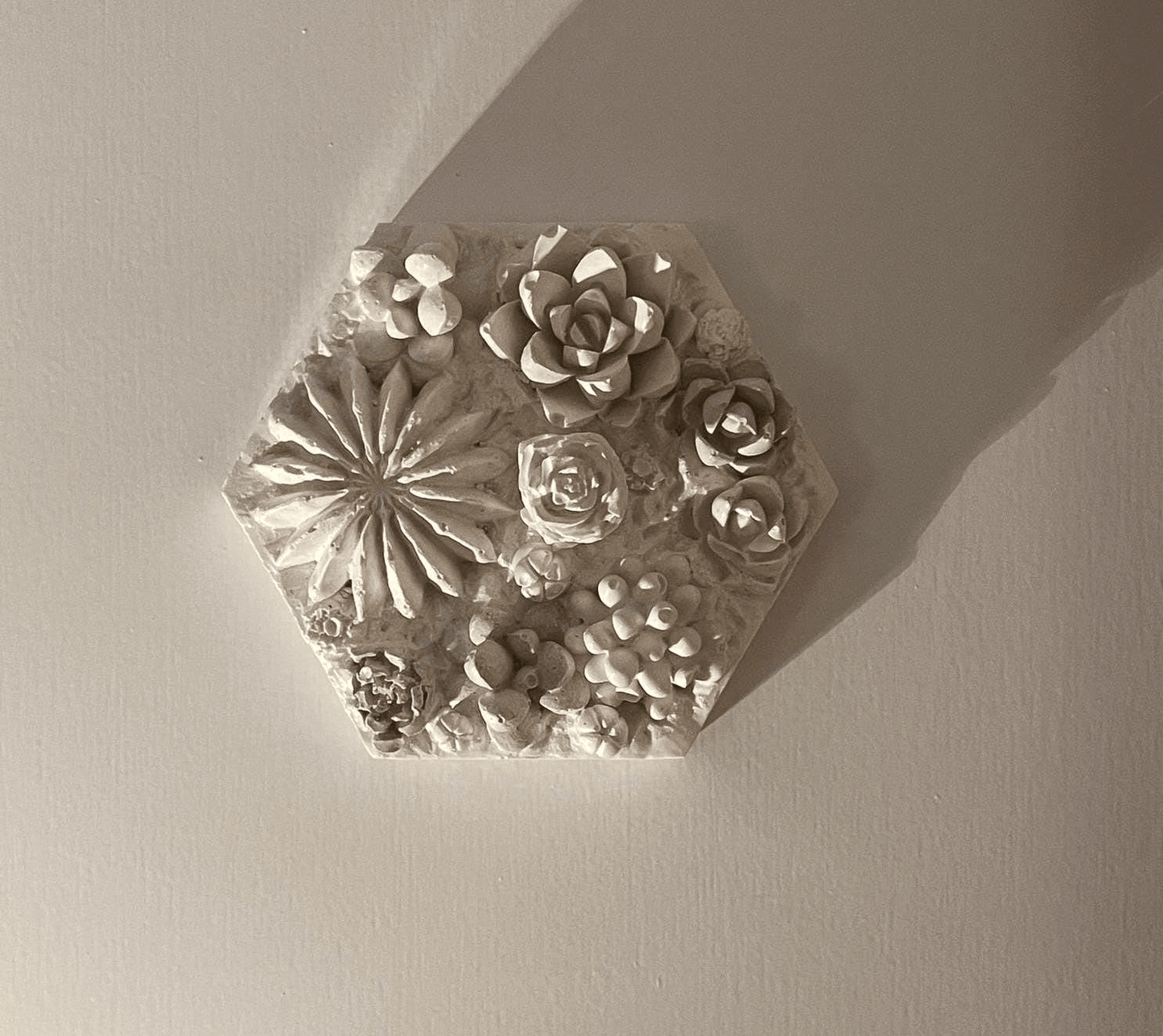 Succulent Garden II — Hexagonal Botanical Cast Tile - Wall Hanging - Eclectic Blue Studio