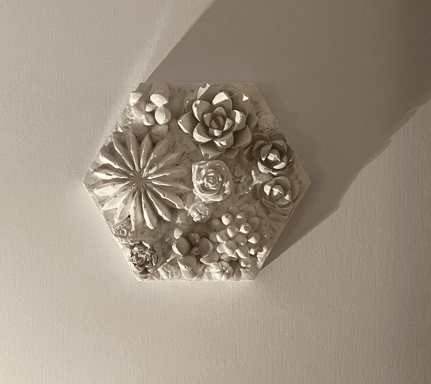 Succulent Garden II — Hexagonal Botanical Cast Tile - Wall Hanging - Eclectic Blue Studio