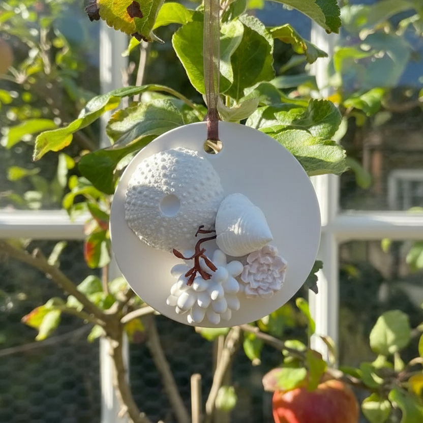 Seaside Treasure II — Medium Circular Coastal Cast Wall Hanging - Sculptures & Statuettes - Eclectic Blue Studio