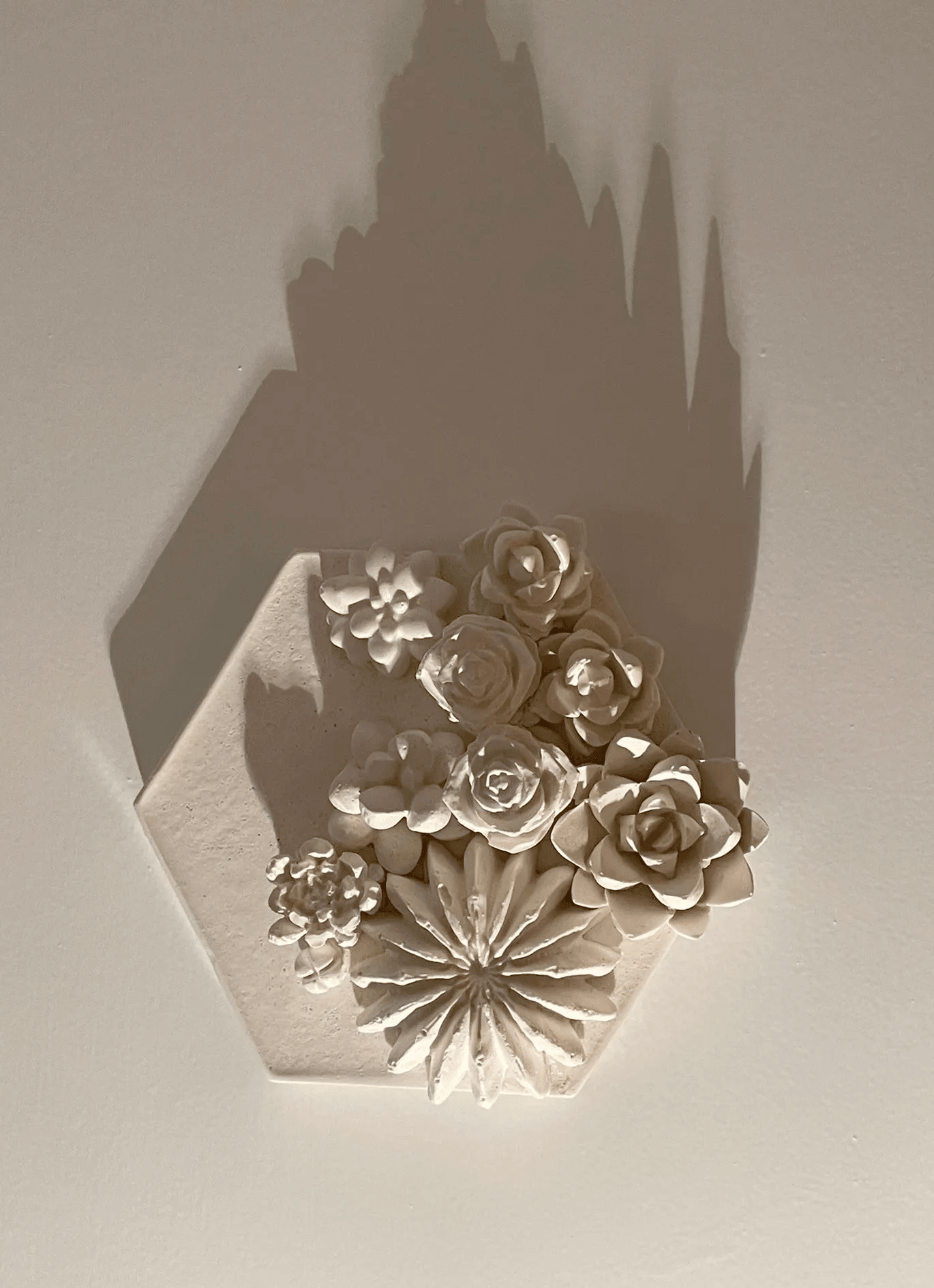 Succulent Garden I — Hexagonal Botanical Cast Tile - Wall Hanging - Eclectic Blue Studio