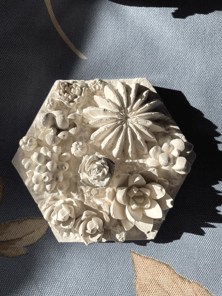 Succulent Garden II — Hexagonal Botanical Cast Tile - Wall Hanging - Eclectic Blue Studio